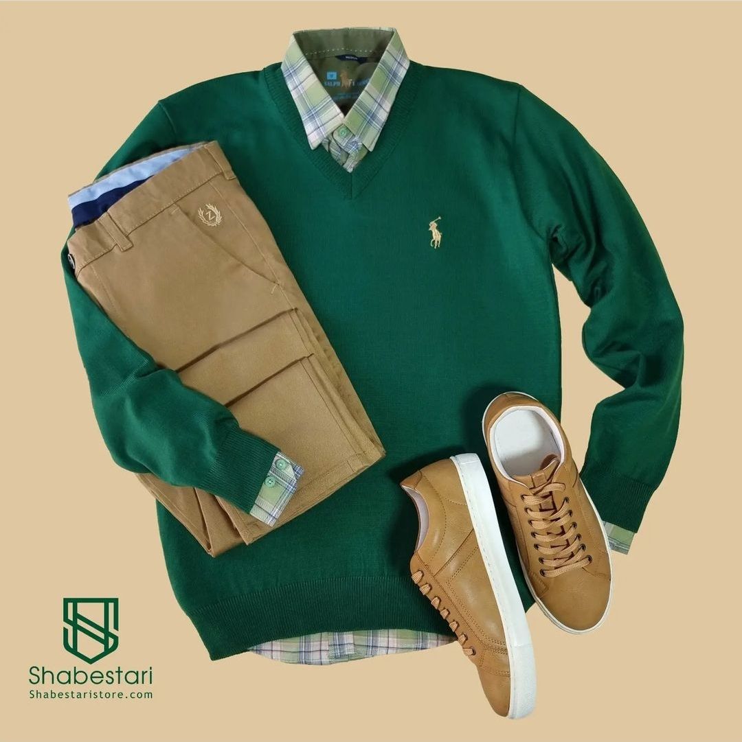 Shabstari green sweater and shirt set