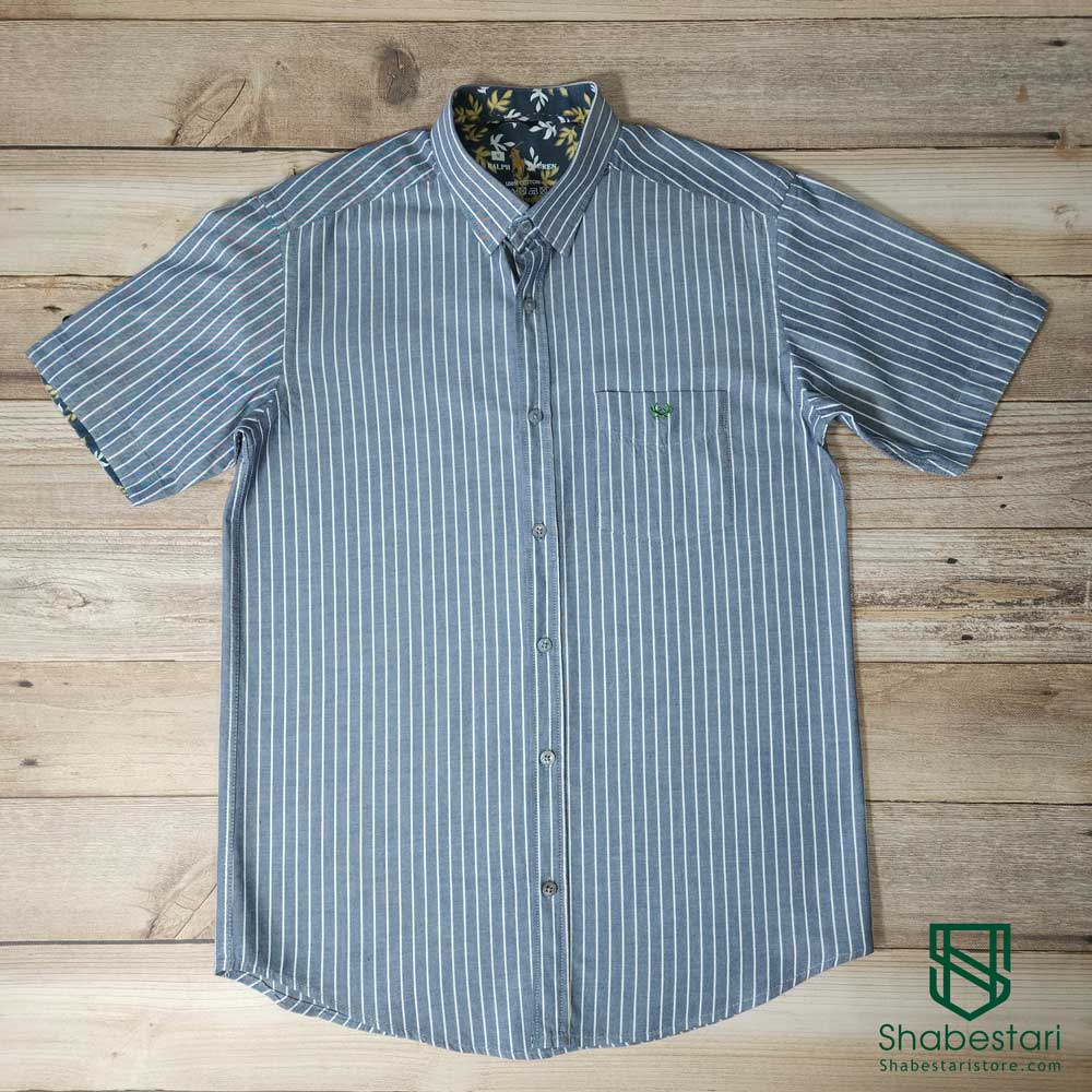 Elm striped short sleeve dark gray cotton shirt2