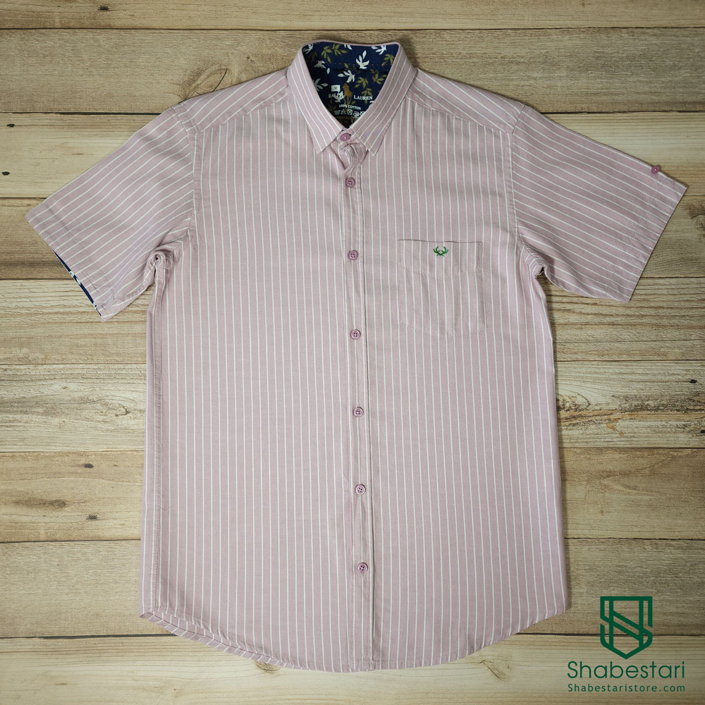 Sausage pink short sleeve striped elm cotton shirt33